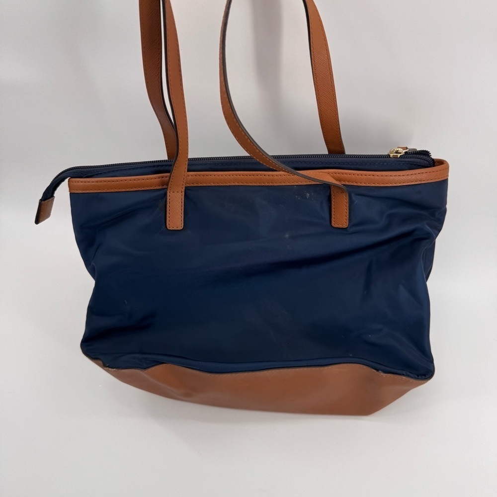 Michael Kors Kempton Navy Blue Nylon Brown Leather Tote HandBag Retail $138 - Picture 7 of 10